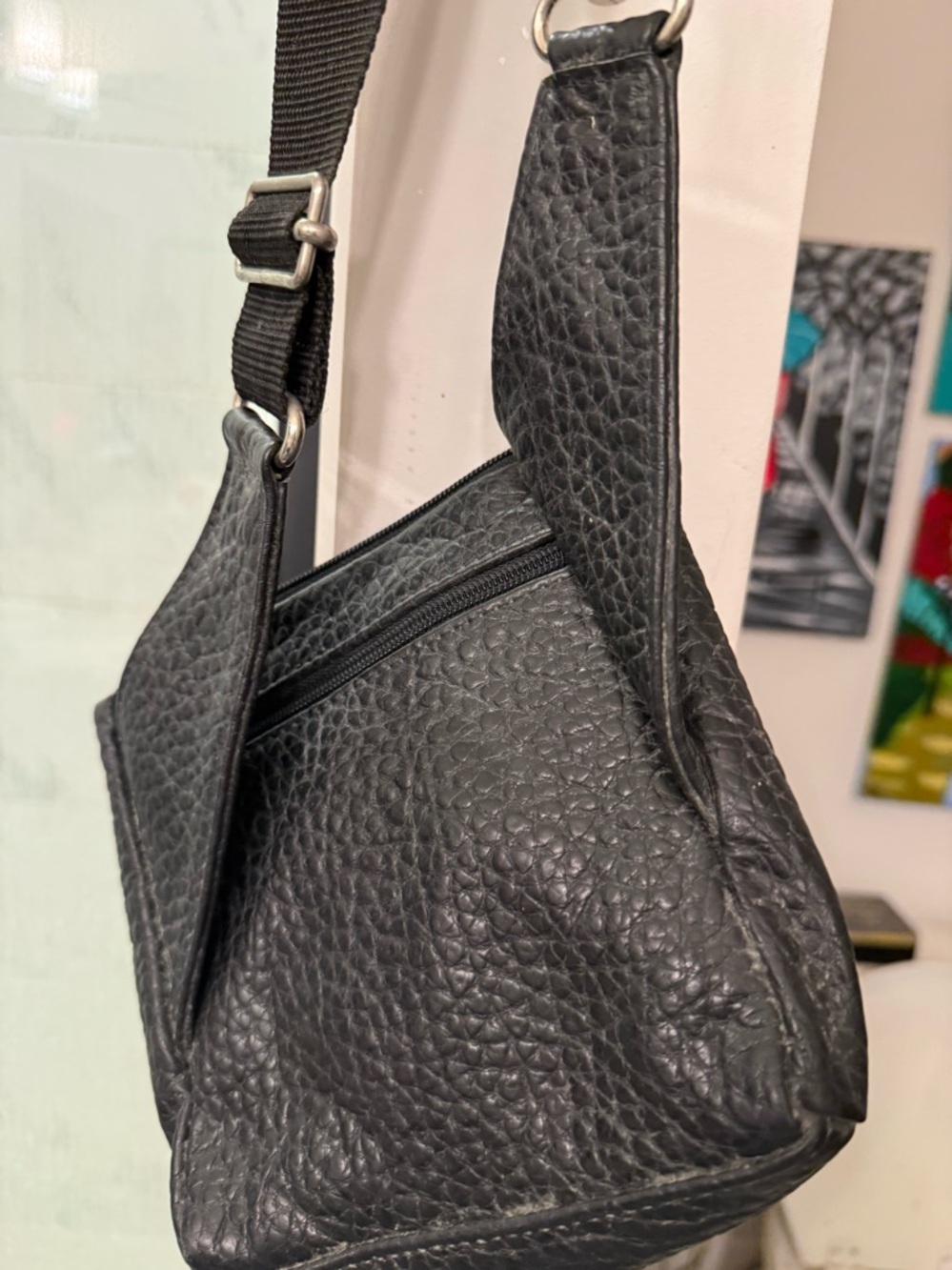 Black Pebbled Leather Crossbody Bag